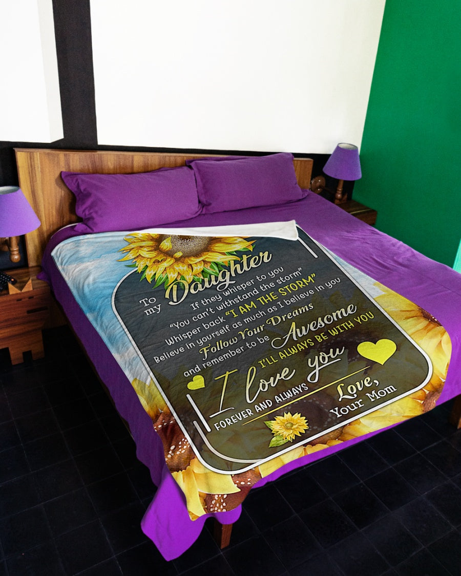 Sunflower I Am The Storm Daughter Gift Flannel Blanket For Cozy Bedroom Sofa Decor