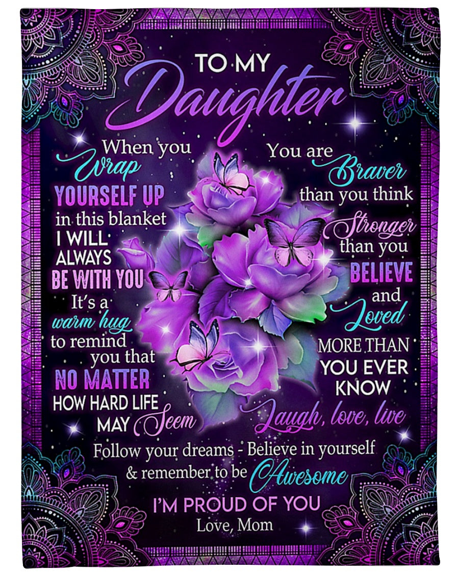 Butterfly I'm Proud Of You Daughter Gift Flannel Blanket For Cozy Bedroom Sofa Decor