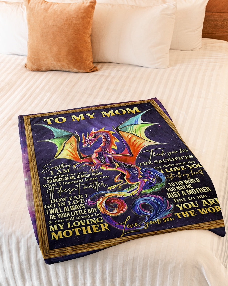 Dragon To My Mom Dragon Thank You Flannel Blanket For Cozy Bedroom Sofa Decor