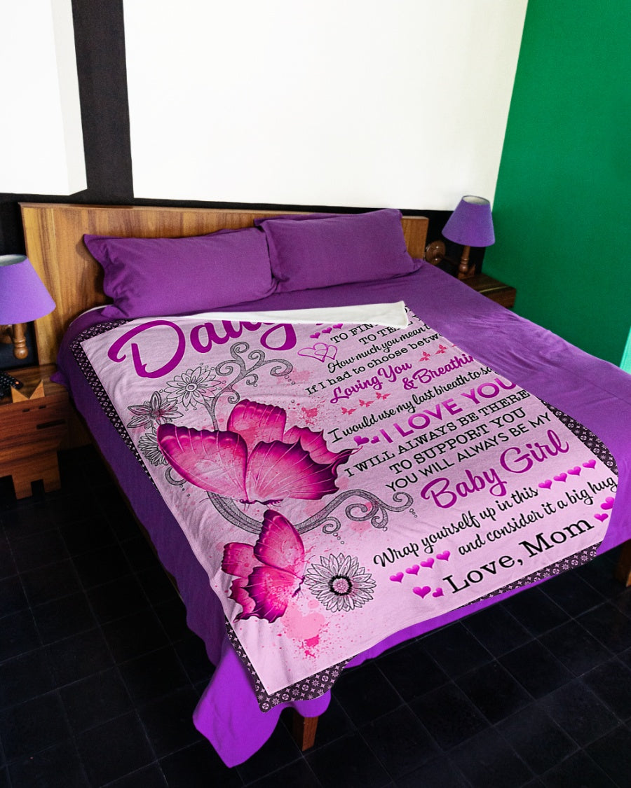 Butterfly To My Daughter Sometimes It's Hard Pink Flannel Blanket For Cozy Bedroom Sofa Decor