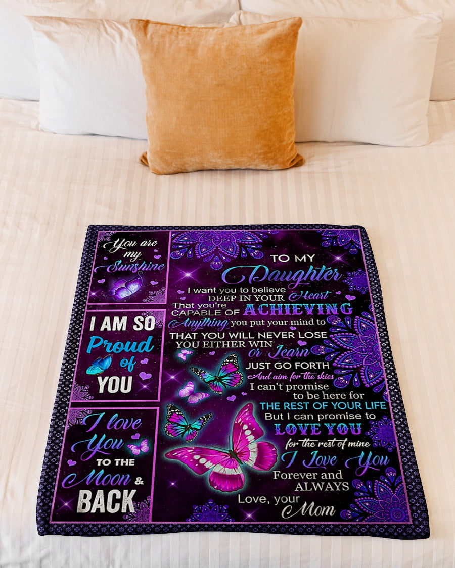 Butterfly You Are My Sunshine Daughter Gift Flannel Blanket For Cozy Bedroom Sofa Decor
