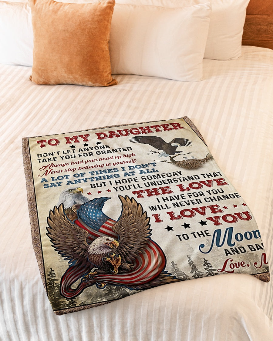 Eagle I Love You Daughter Gift Flannel Blanket For Cozy Bedroom Sofa Decor