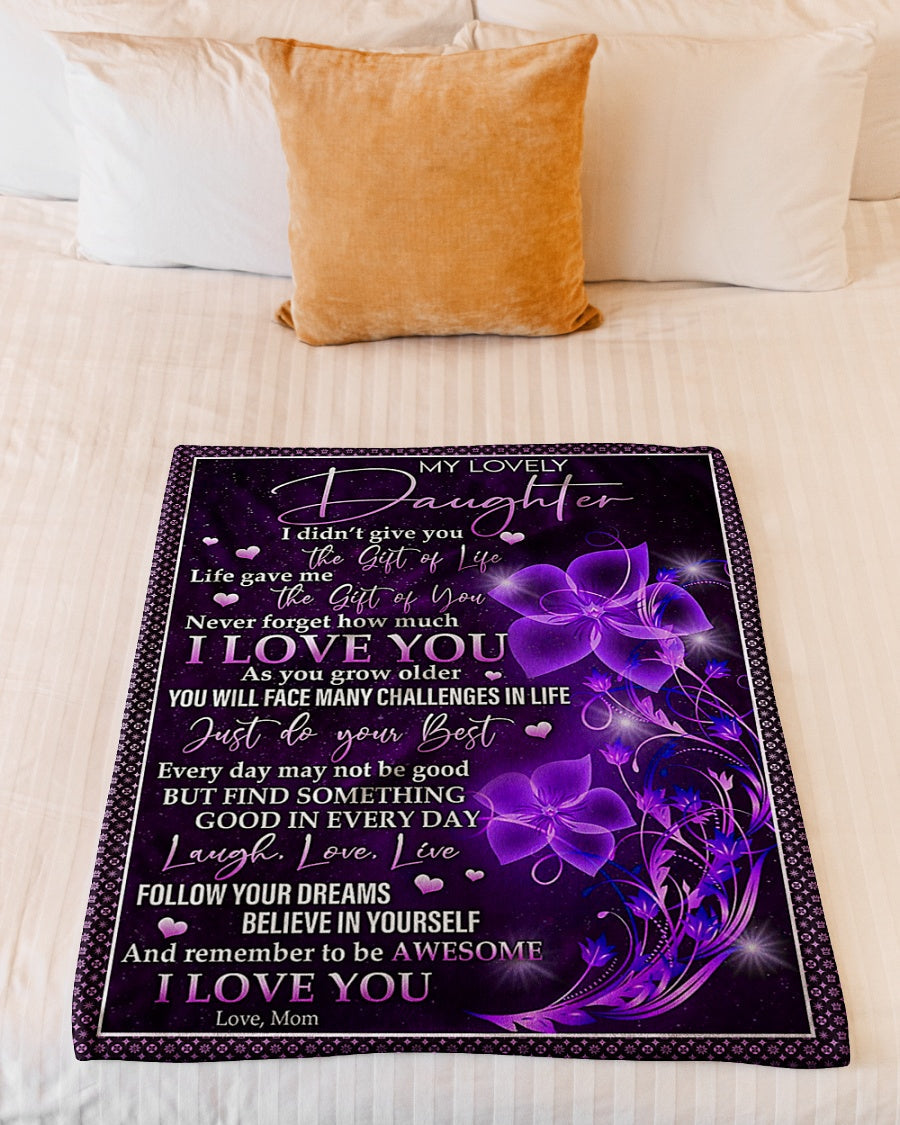Floral I Love You Daughter Gift Flannel Blanket For Cozy Bedroom Sofa Decor