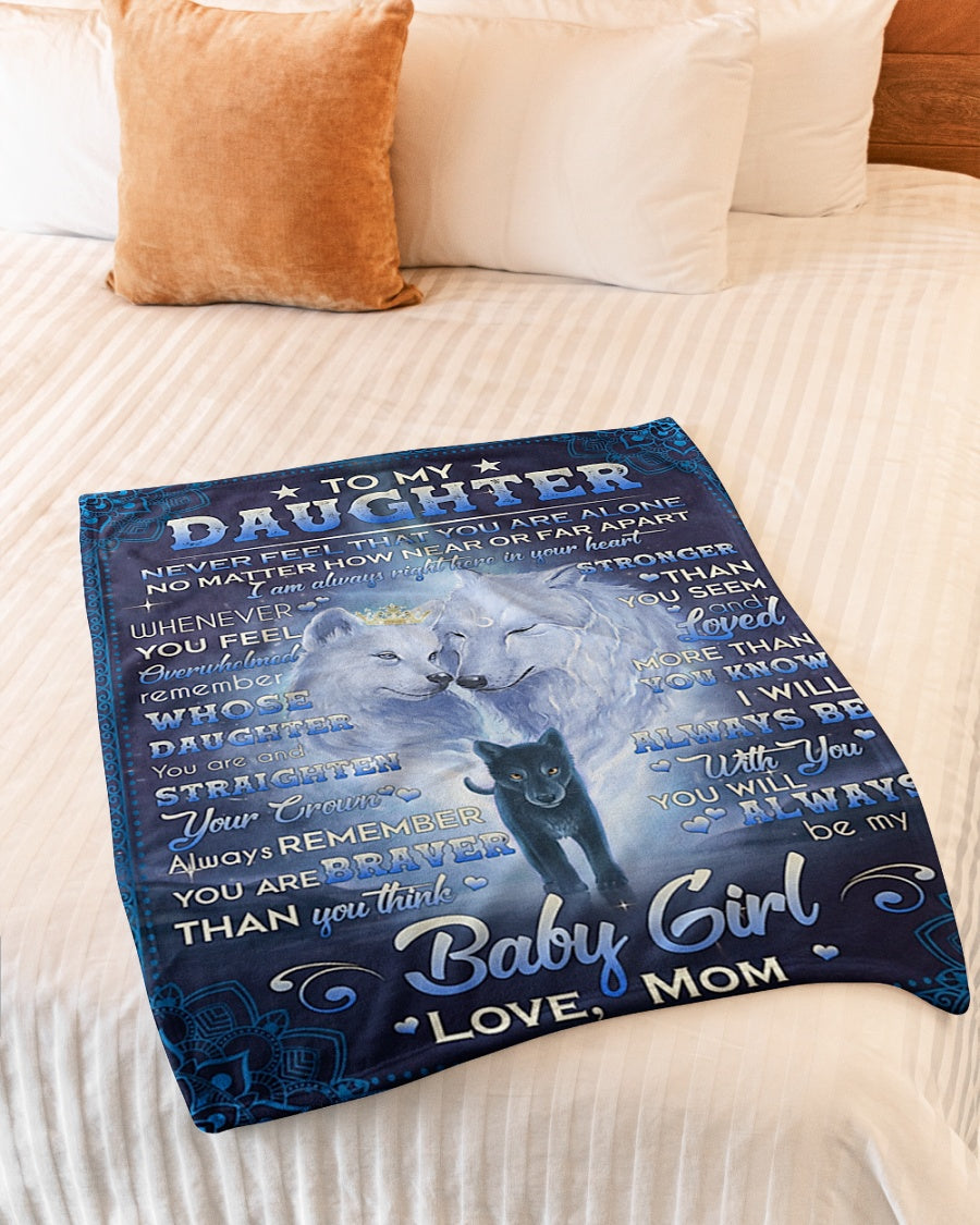 Family Never Feel That You're Alone Mom To Daughter Blue Flannel Blanket For Cozy Bedroom Sofa Decor