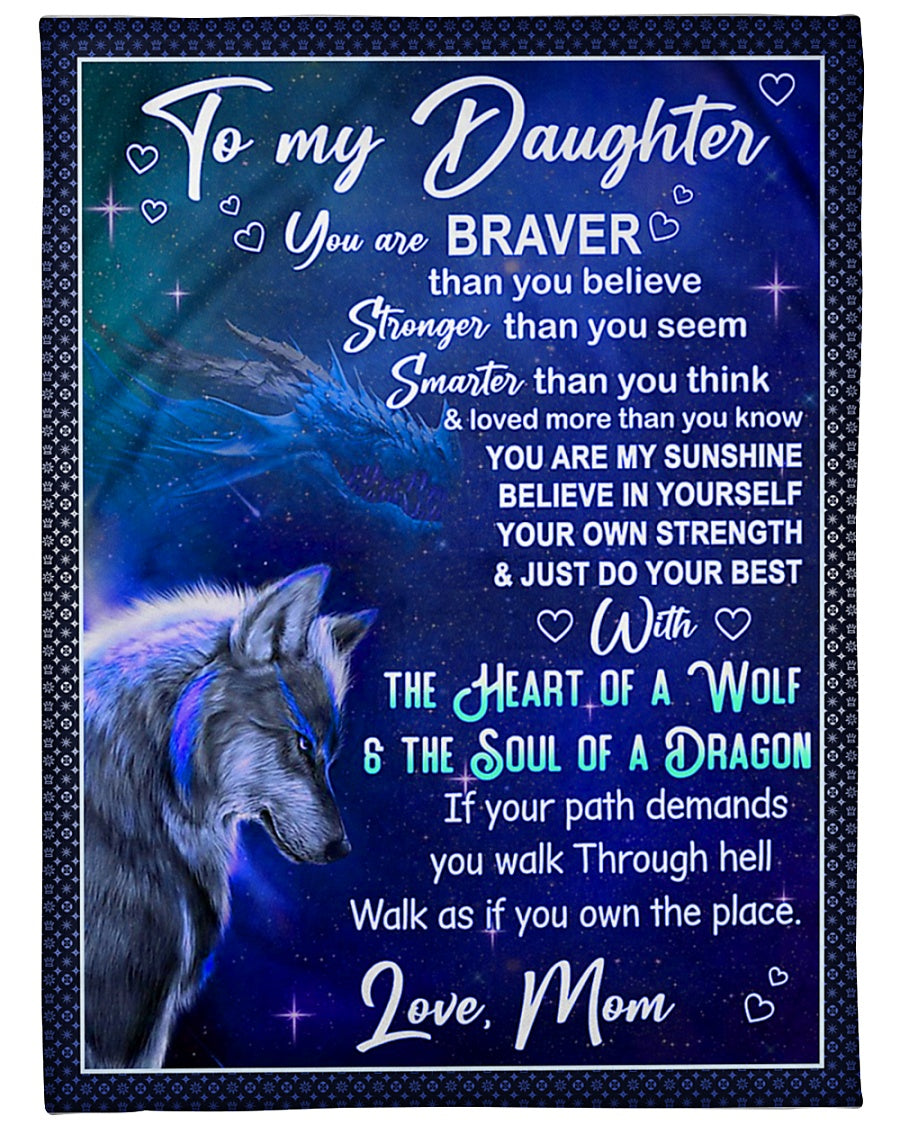Wolf Believe In Yourself Daughter Gift Flannel Blanket For Cozy Bedroom Sofa Decor