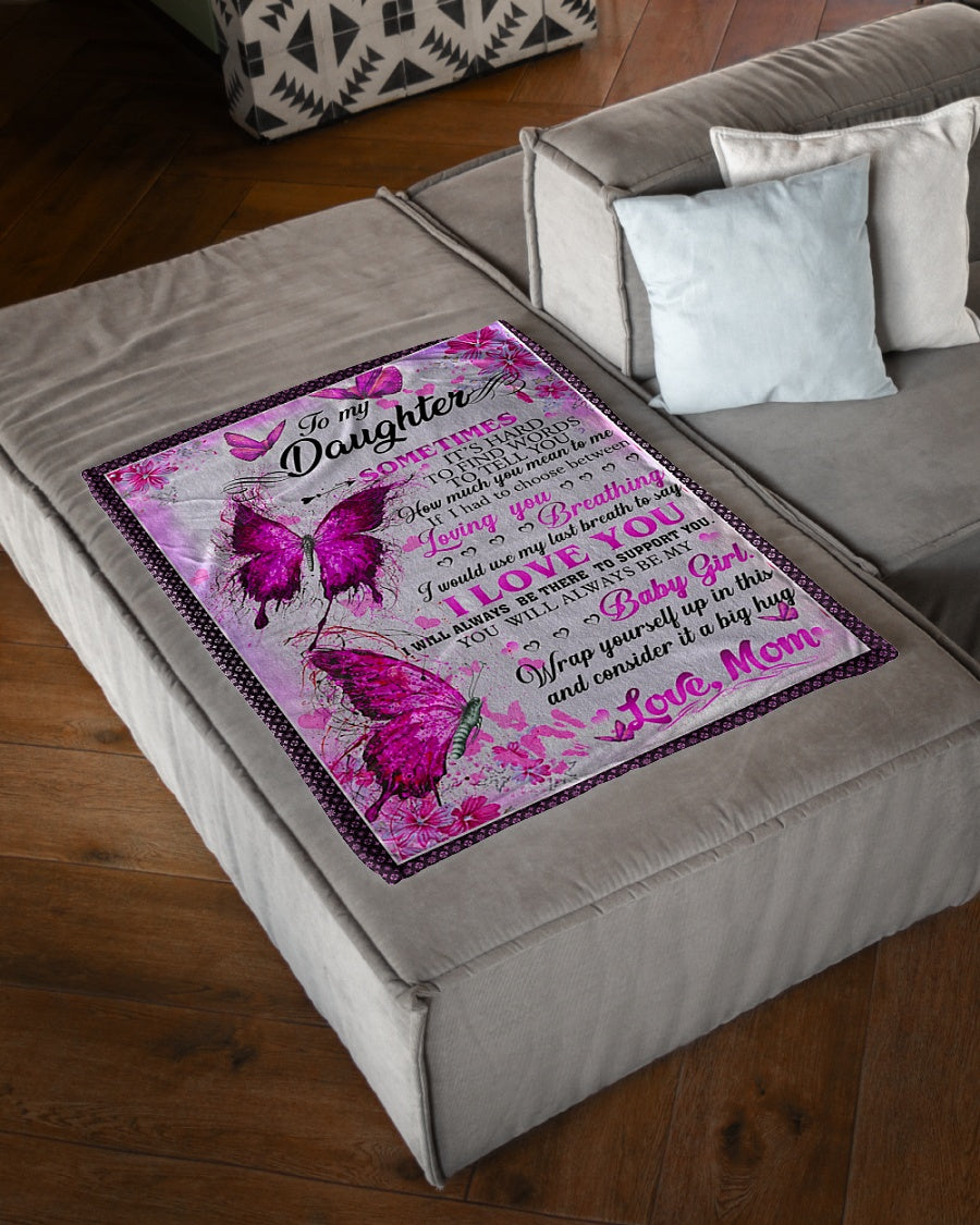 Family It's Hard To Find Words To Tell You Mom To Daughter Pink Flannel Blanket For Cozy Bedroom Sofa Decor