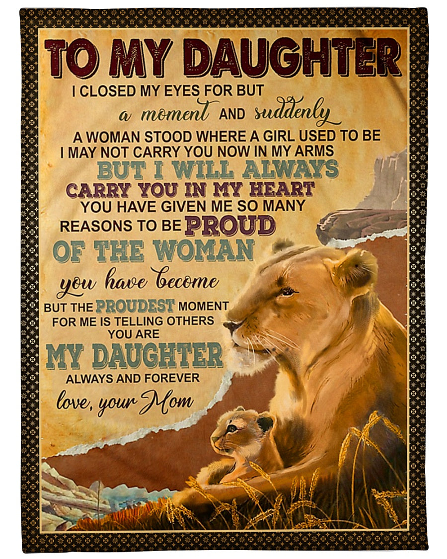 Lion Carry You In My Heart Daughter Gift Flannel Blanket For Cozy Bedroom Sofa Decor