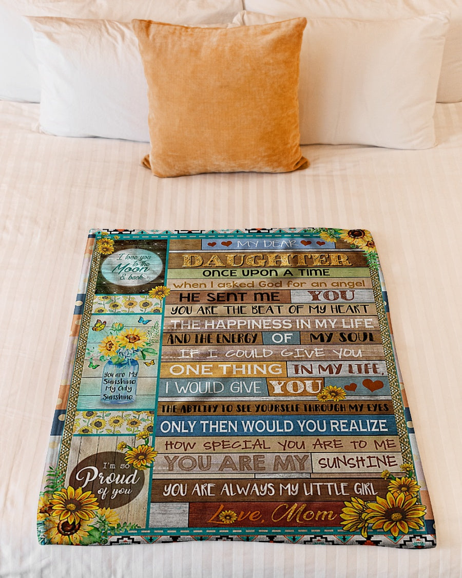 Sunflower You Are My Sunshine Daughter Gift Flannel Blanket For Cozy Bedroom Sofa Decor