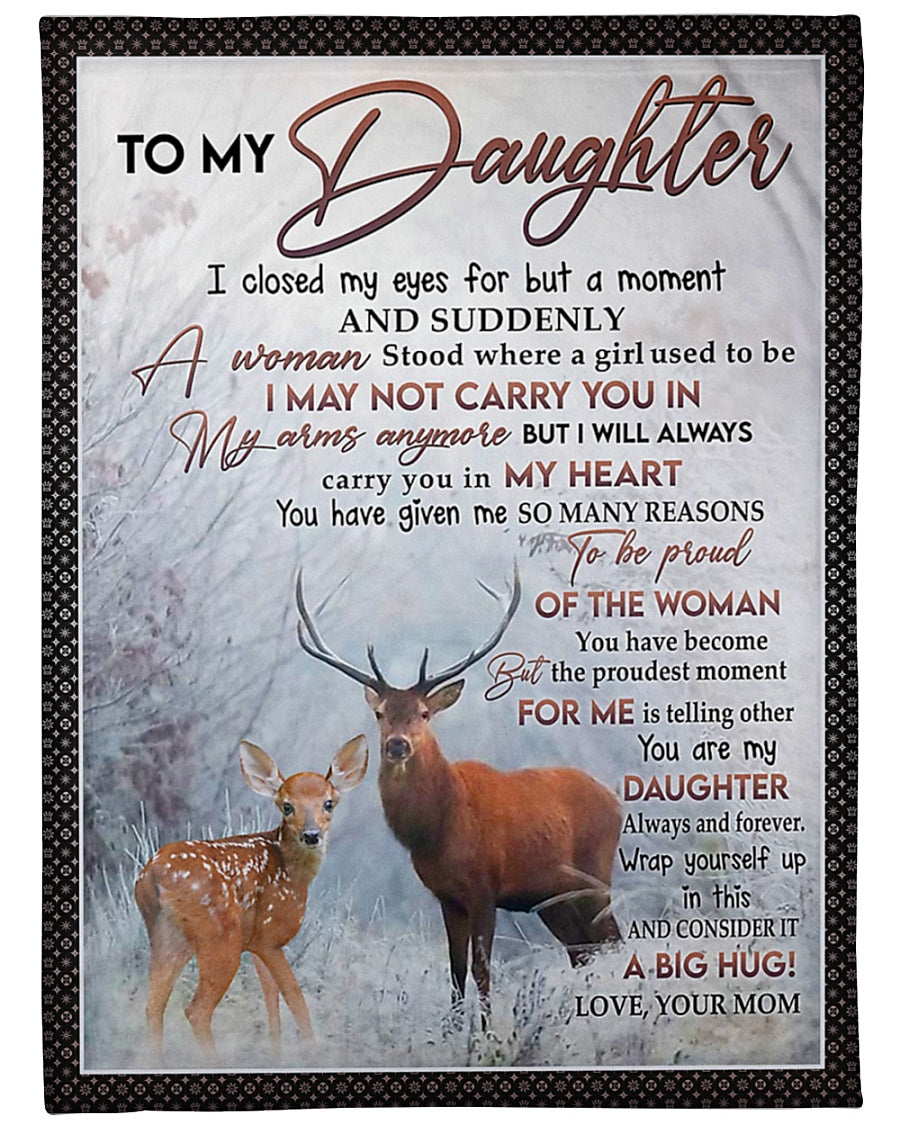 Deer My Heart Daughter Gift Flannel Blanket For Cozy Bedroom Sofa Decor