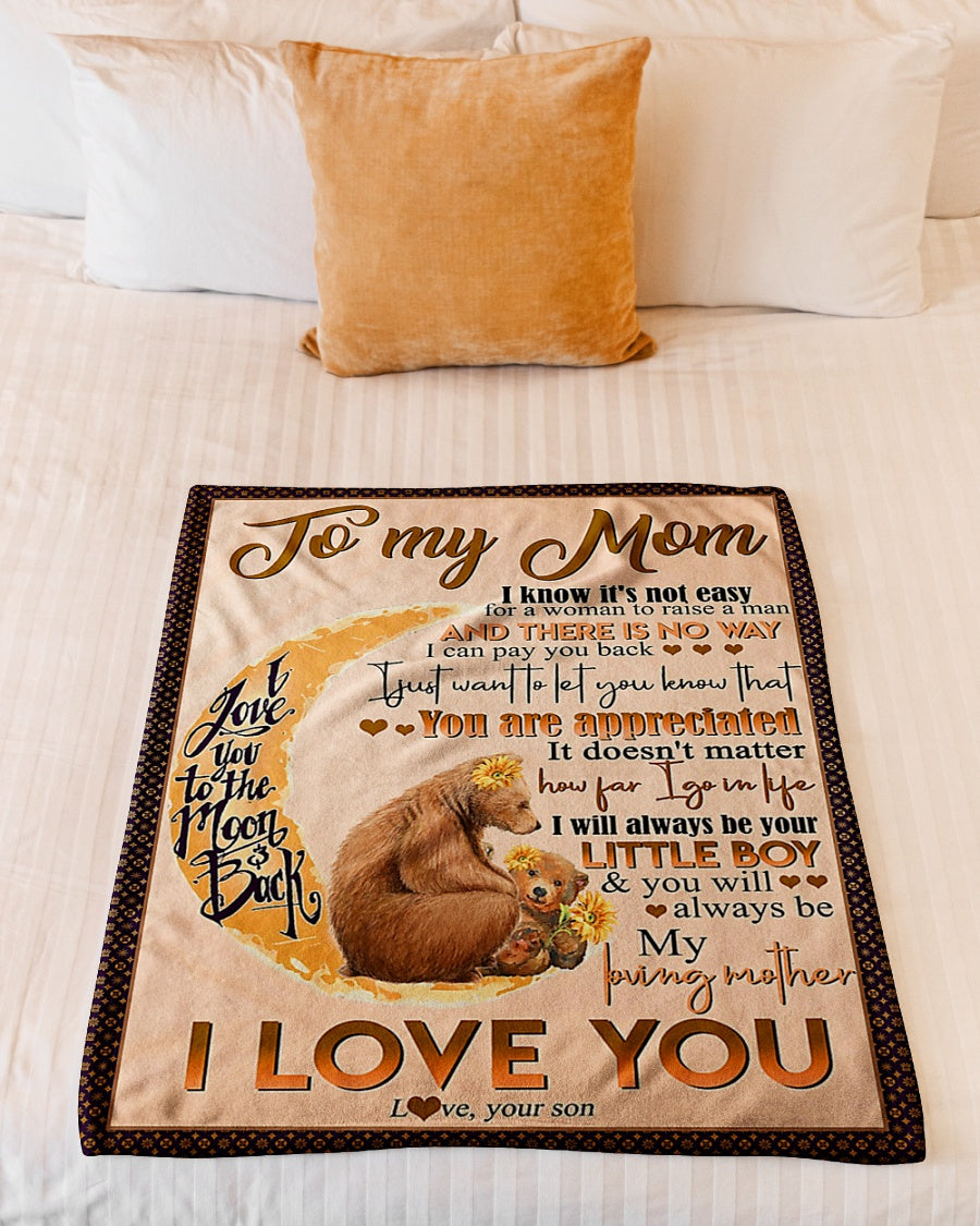 Bear My Loving Mother From Son Flannel Blanket For Cozy Bedroom Sofa Decor
