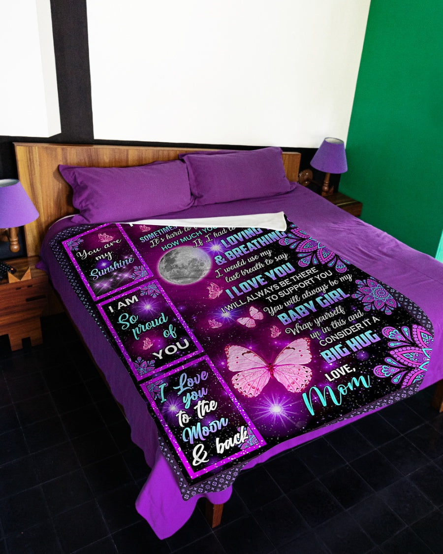 Butterfly I Love You Daughter Gift Flannel Blanket For Cozy Bedroom Sofa Decor