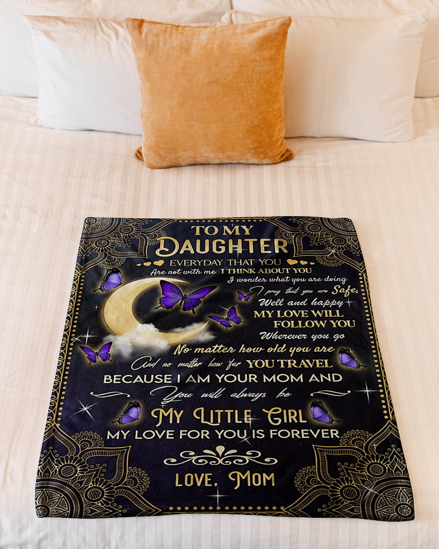 Butterfly I Think About You Daughter Gift Flannel Blanket For Cozy Bedroom Sofa Decor