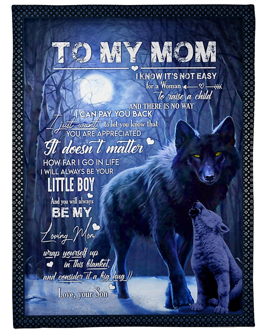 Wolf To My Mom Little Boy Flannel Blanket For Cozy Bedroom Sofa Decor