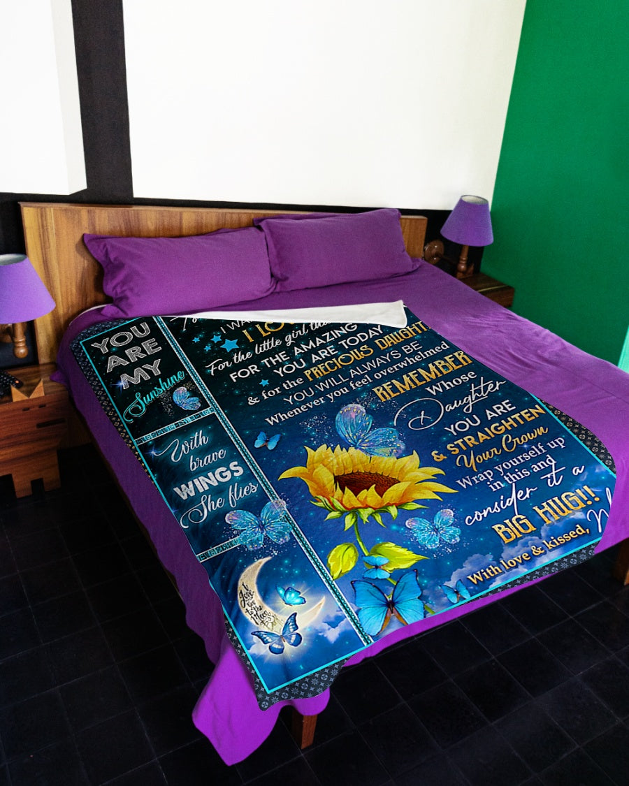 Sunflower Butterfly Big Hug Daughter Gift Flannel Blanket For Cozy Bedroom Sofa Decor