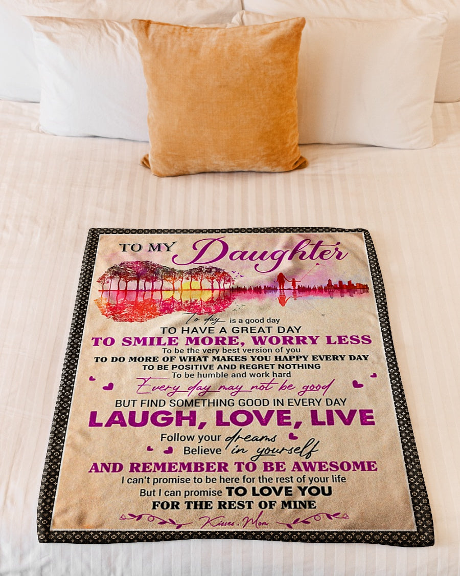 Guitar Today Is A Good Day Mom To Daughter Flannel Blanket For Cozy Bedroom Sofa Decor