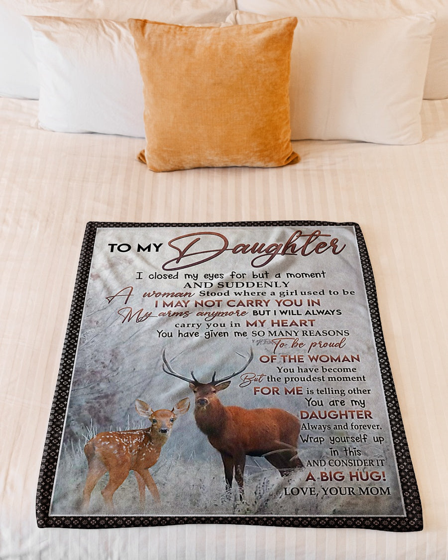 Deer My Heart Daughter Gift Flannel Blanket For Cozy Bedroom Sofa Decor