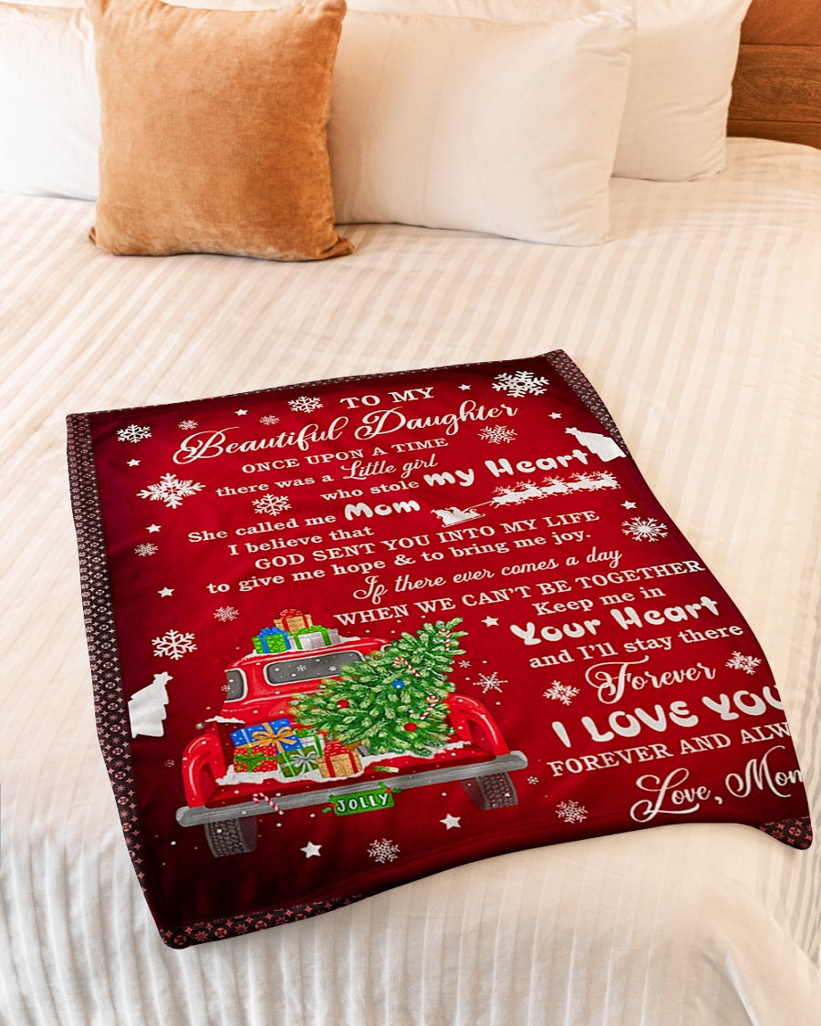 Christmas I Love You Daughter Gift Flannel Blanket For Cozy Bedroom Sofa Decor