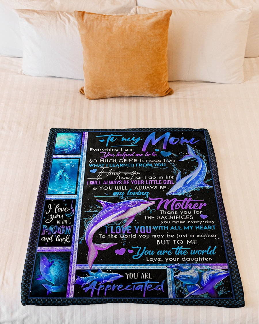 Dolphin To My Mom Turtle You Are Appreciated Flannel Blanket For Cozy Bedroom Sofa Decor
