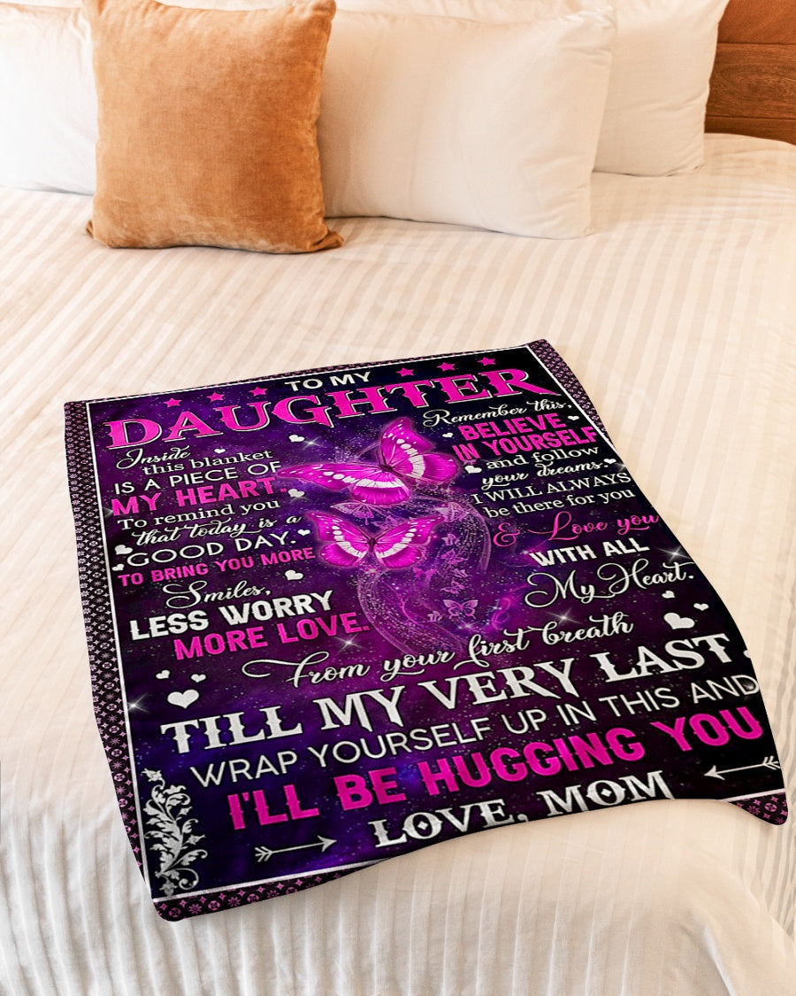 Butterfly My Heart Daughter Gift Flannel Blanket For Cozy Bedroom Sofa Decor