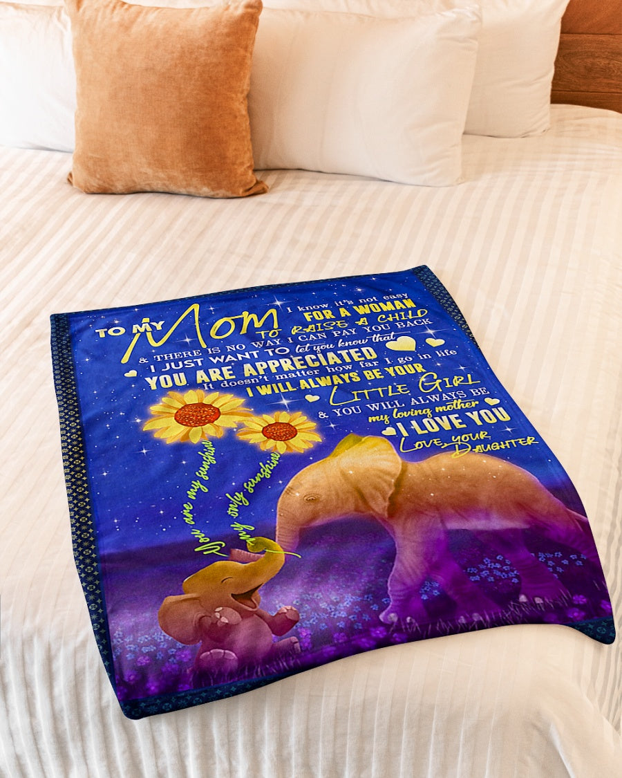 Elephant To My Mom Flannel Blanket For Cozy Bedroom Sofa Decor