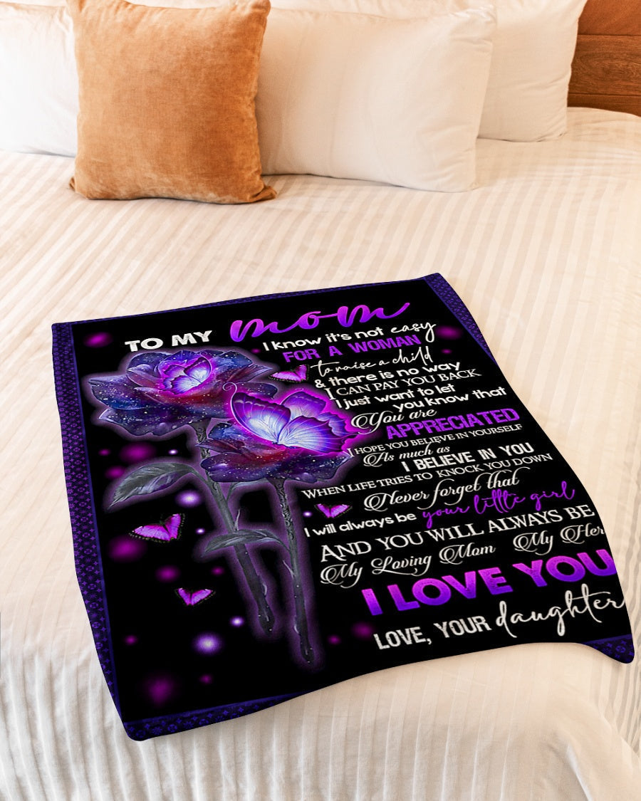 Butterfly To My Mom Butterfly My Loving Mom Flannel Blanket For Cozy Bedroom Sofa Decor