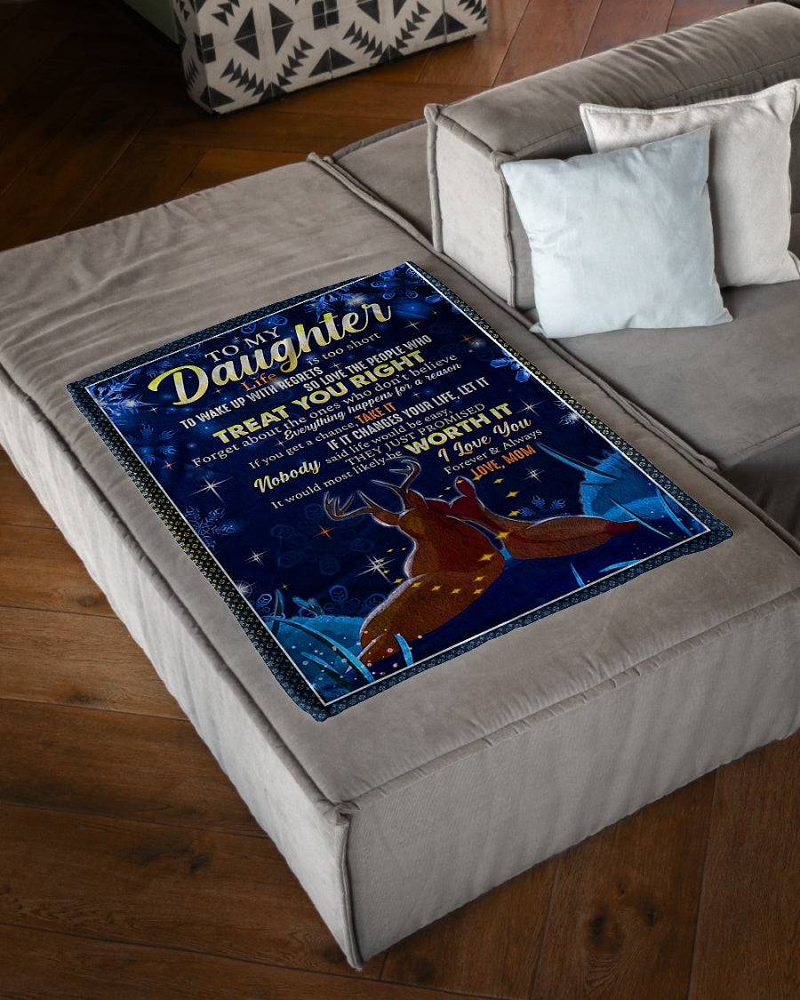 Deer Treat You Right Daughter Gift Flannel Blanket For Cozy Bedroom Sofa Decor