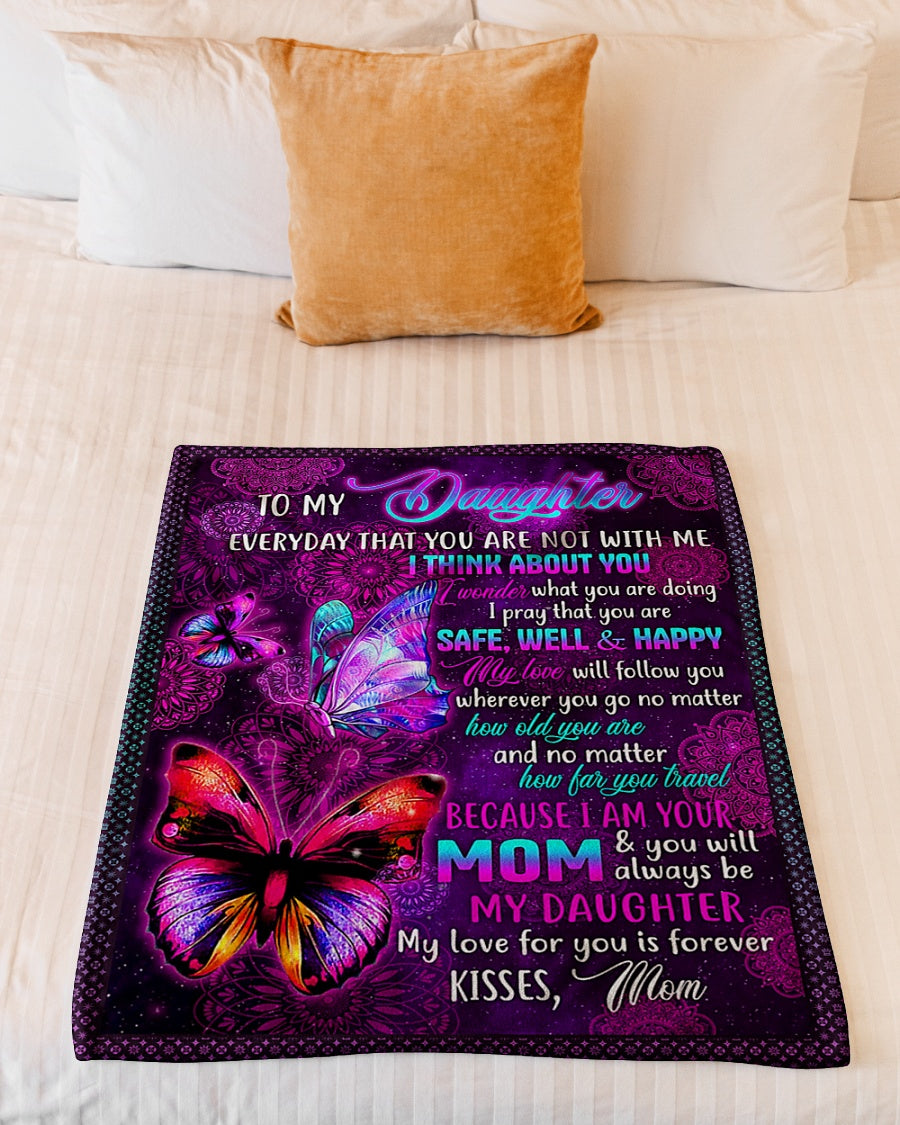 Family Love I Think About You Daughter Gift Flannel Blanket For Cozy Bedroom Sofa Decor
