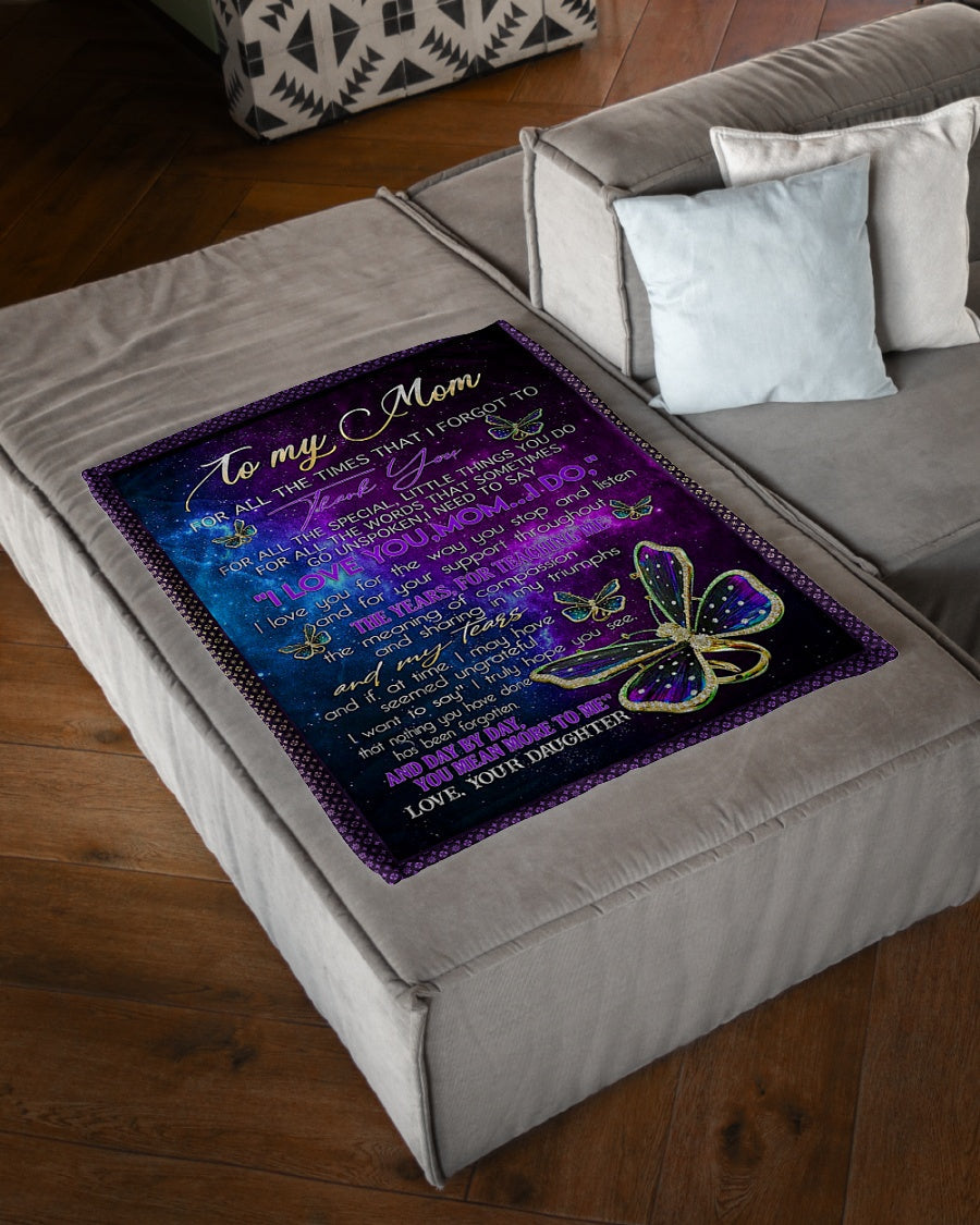 Butterfly To My Mom I Love You For All The Time Flannel Blanket For Cozy Bedroom Sofa Decor