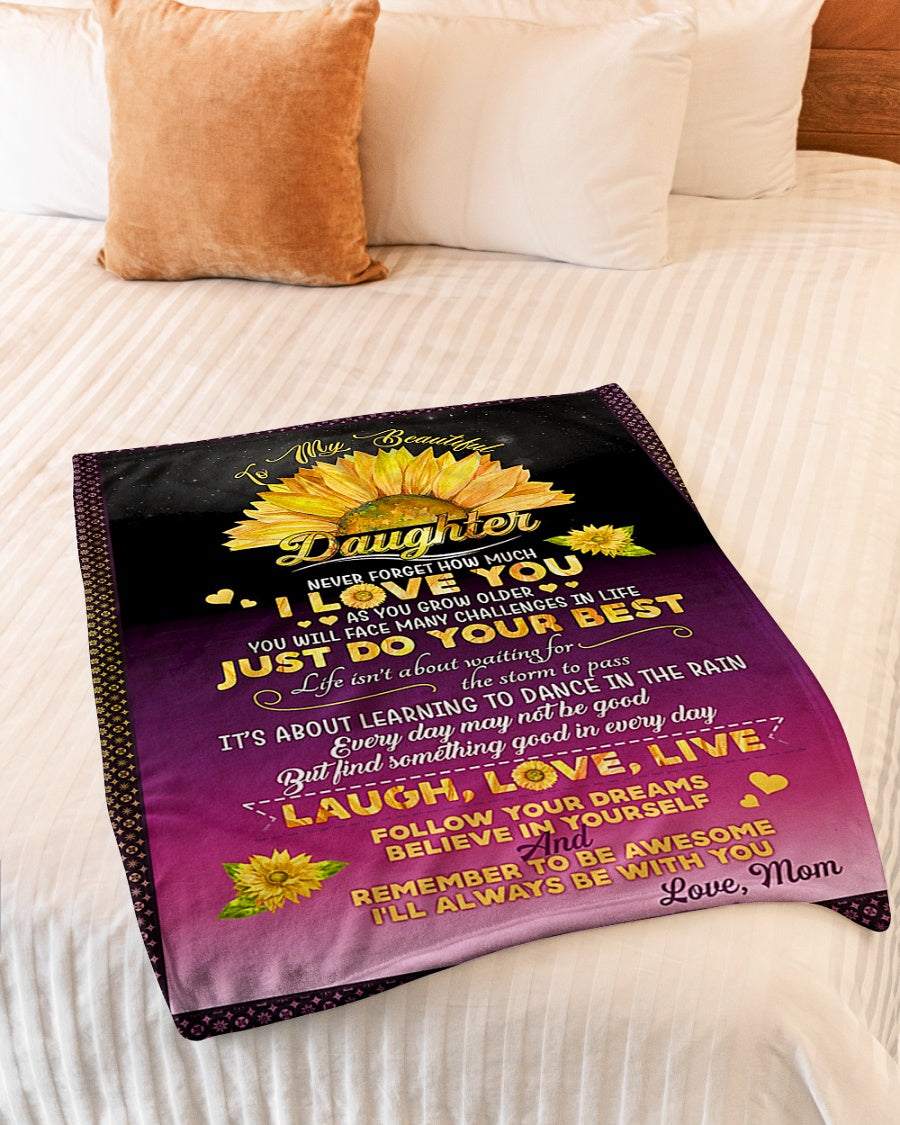 Sunflower Just Do Your Best Daughter Gift Flannel Blanket For Cozy Bedroom Sofa Decor