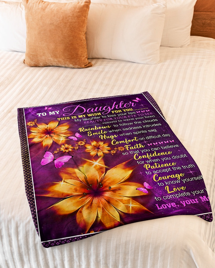 Flower My Wish For You Mom To Daughter Flannel Blanket For Cozy Bedroom Sofa Decor
