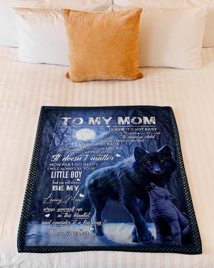 Wolf To My Mom Little Boy Flannel Blanket For Cozy Bedroom Sofa Decor
