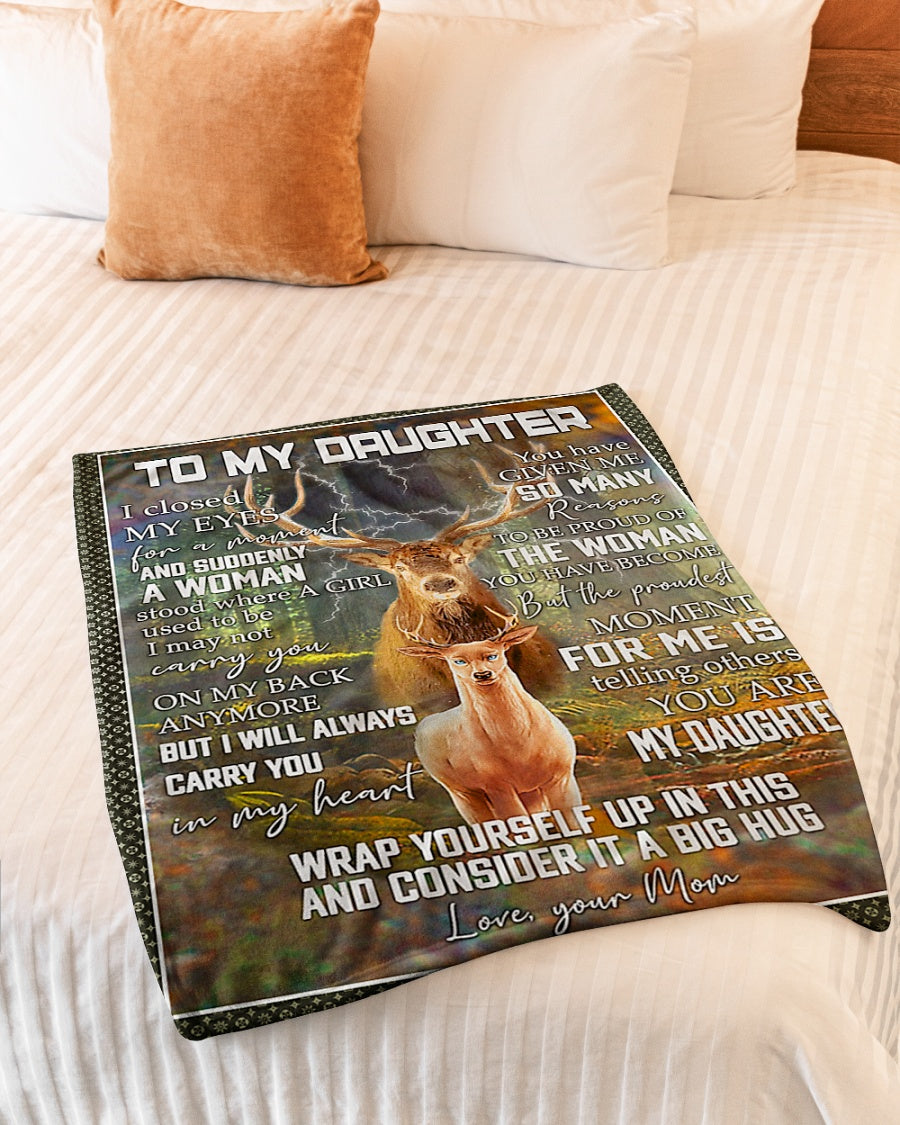 Deer Consider Big Hug Daughter Gift Flannel Blanket For Cozy Bedroom Sofa Decor