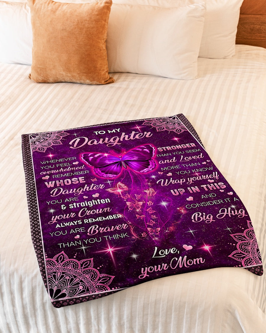Butterfly Consider Big Hug Daughter Gift Flannel Blanket For Cozy Bedroom Sofa Decor
