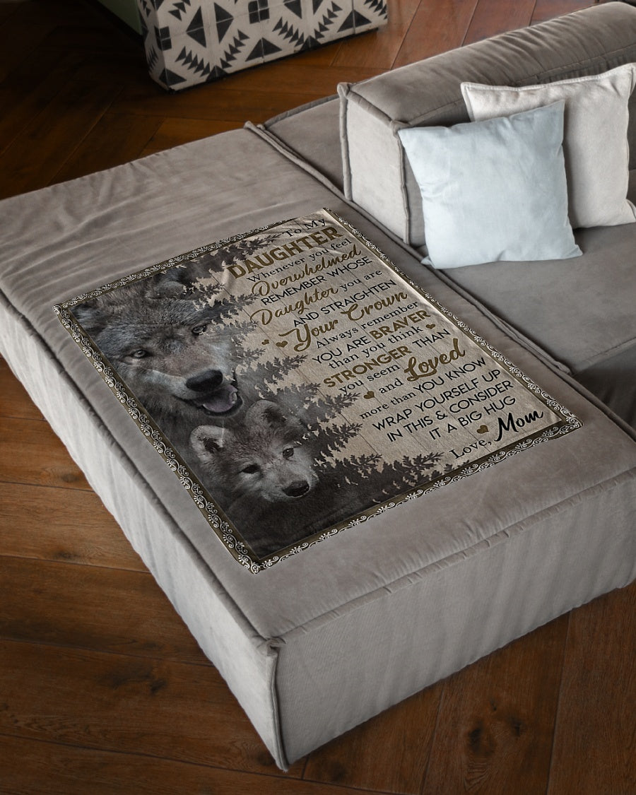 Wolf Big Hug Mom To Daughter Flannel Blanket For Cozy Bedroom Sofa Decor
