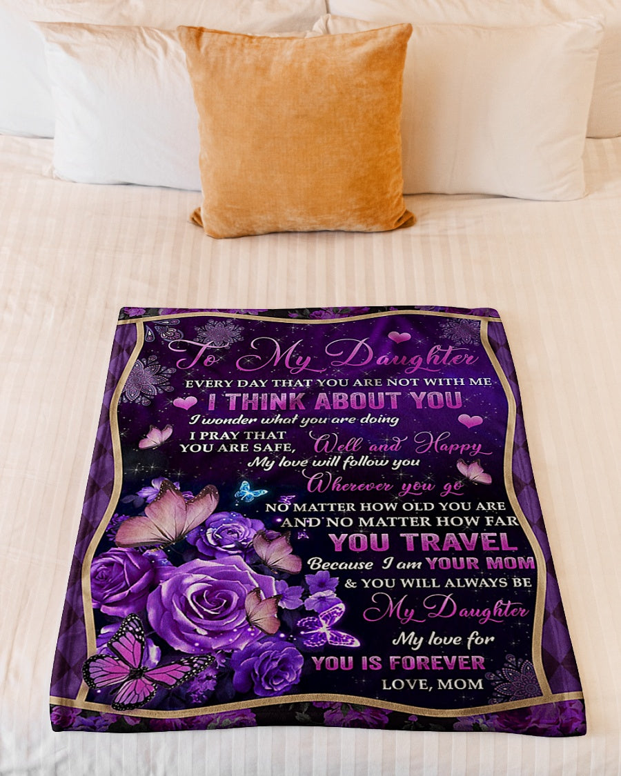 Rose I Think About You Daughter Gift Flannel Blanket For Cozy Bedroom Sofa Decor