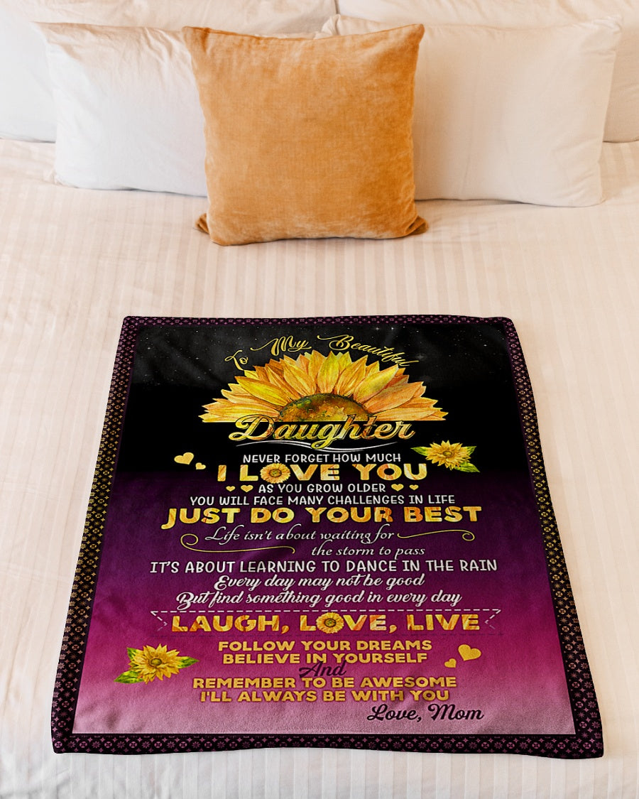Sunflower Just Do Your Best Daughter Gift Flannel Blanket For Cozy Bedroom Sofa Decor