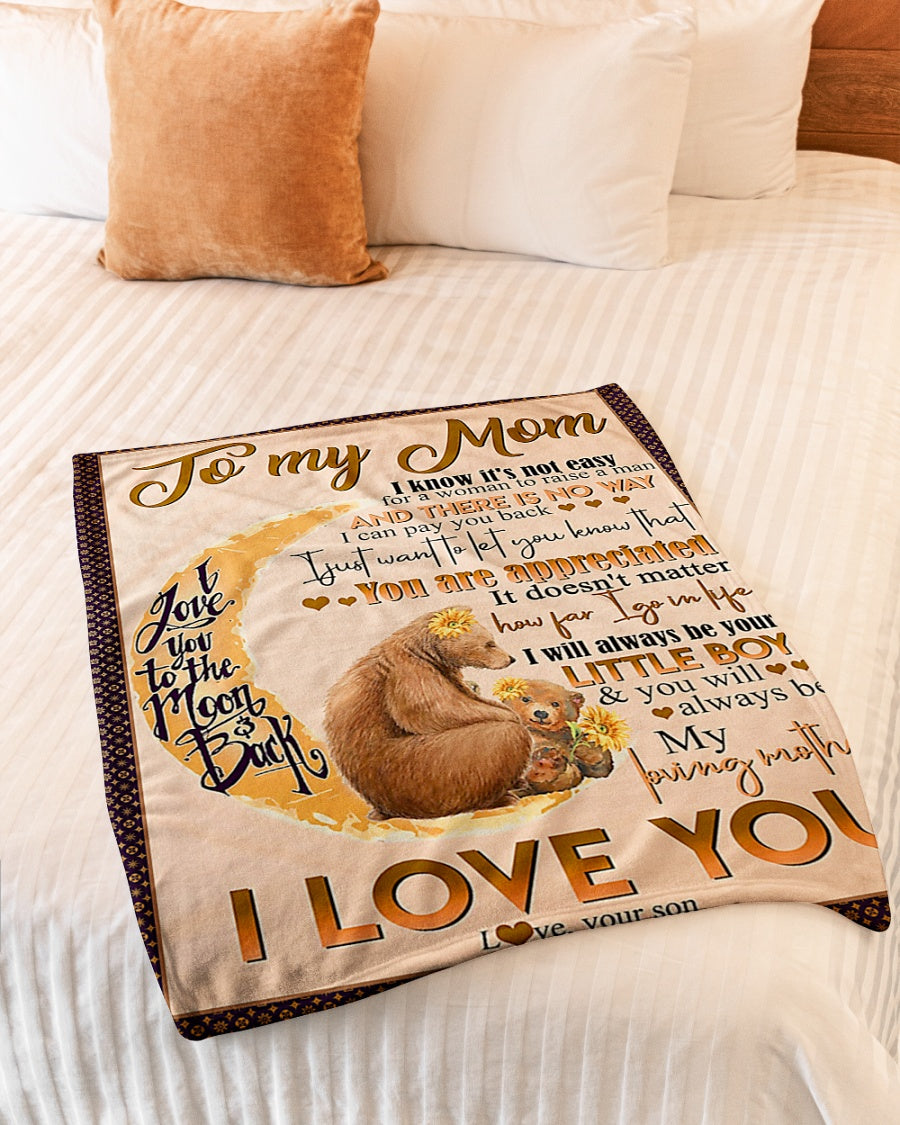 Bear My Loving Mother From Son Flannel Blanket For Cozy Bedroom Sofa Decor