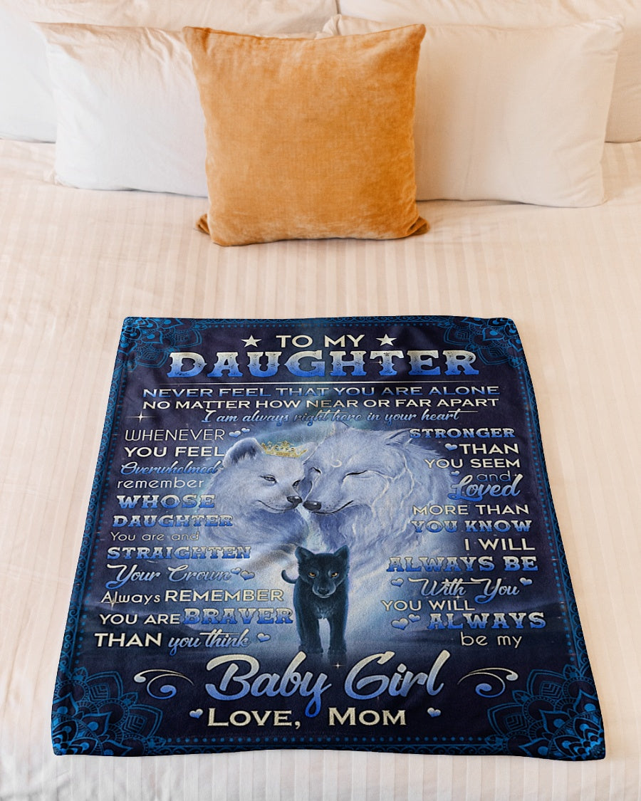 Family Never Feel That You're Alone Mom To Daughter Blue Flannel Blanket For Cozy Bedroom Sofa Decor