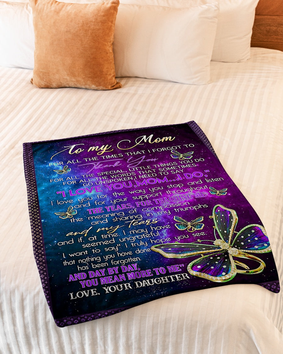 Butterfly To My Mom I Love You For All The Time Flannel Blanket For Cozy Bedroom Sofa Decor