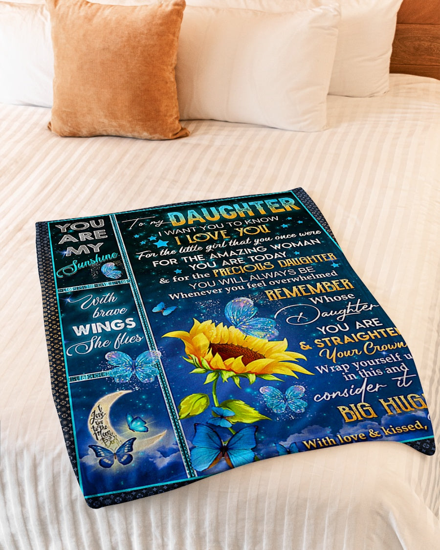Sunflower Butterfly Big Hug Daughter Gift Flannel Blanket For Cozy Bedroom Sofa Decor