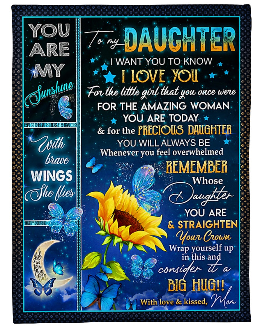 Sunflower Butterfly Big Hug Daughter Gift Flannel Blanket For Cozy Bedroom Sofa Decor
