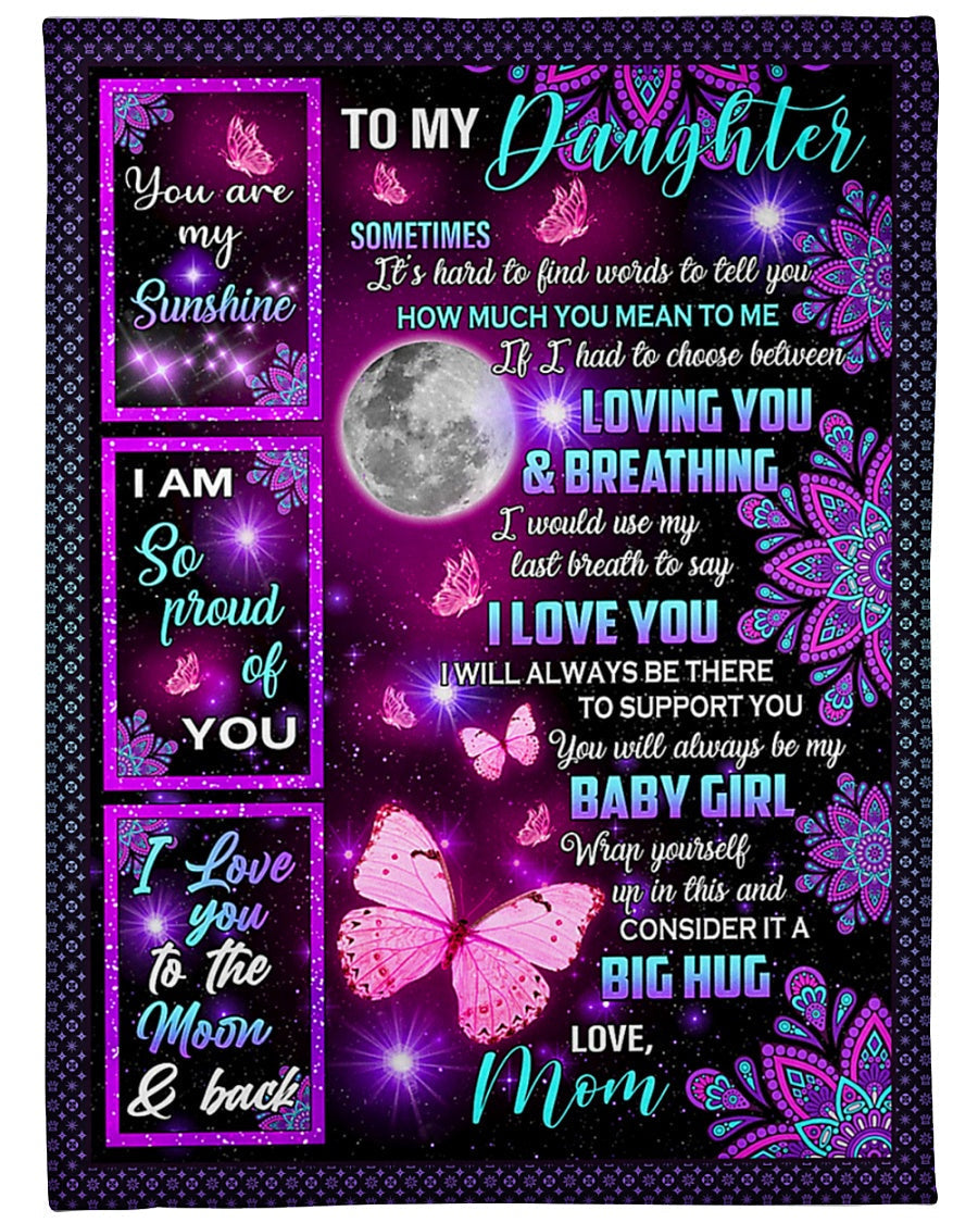 Butterfly I Love You Daughter Gift Flannel Blanket For Cozy Bedroom Sofa Decor
