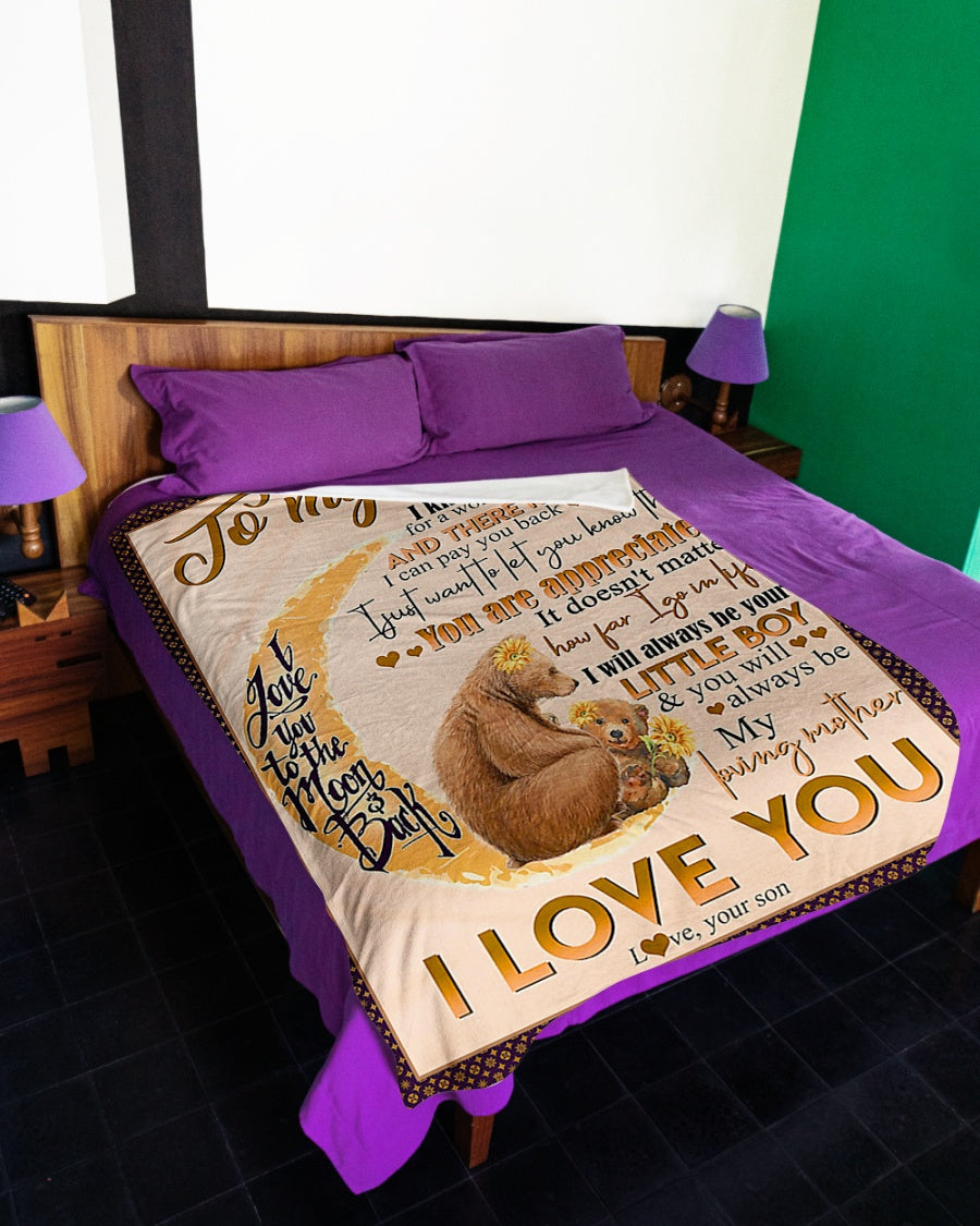Bear My Loving Mother From Son Flannel Blanket For Cozy Bedroom Sofa Decor