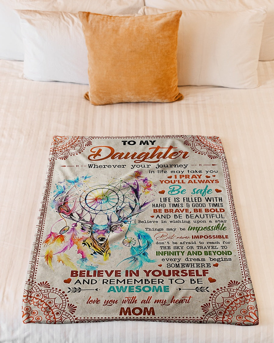 Deer Lover Believe In Yourself Mom To Daughter Flannel Blanket For Cozy Bedroom Sofa Decor