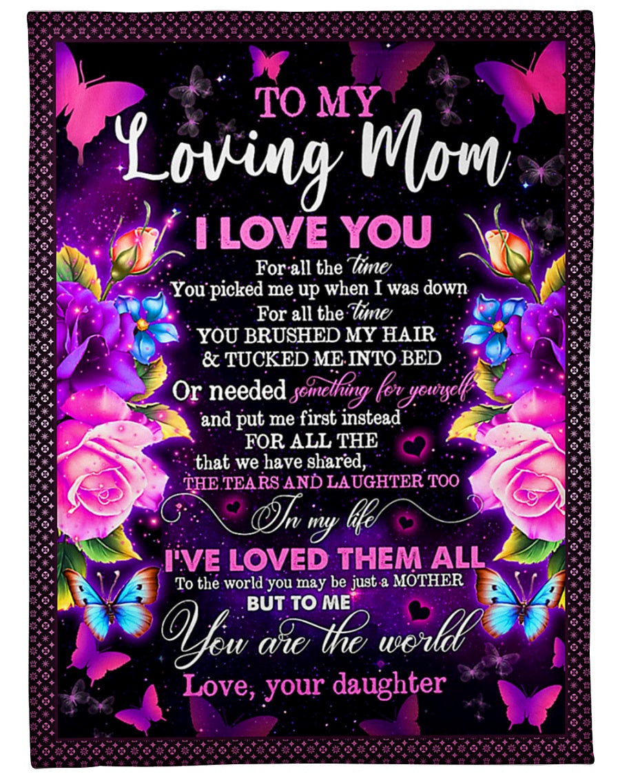 Family To My Mom You Will Always Be My Loving Mom Butterfly Rose Flannel Blanket For Cozy Bedroom Sofa Decor