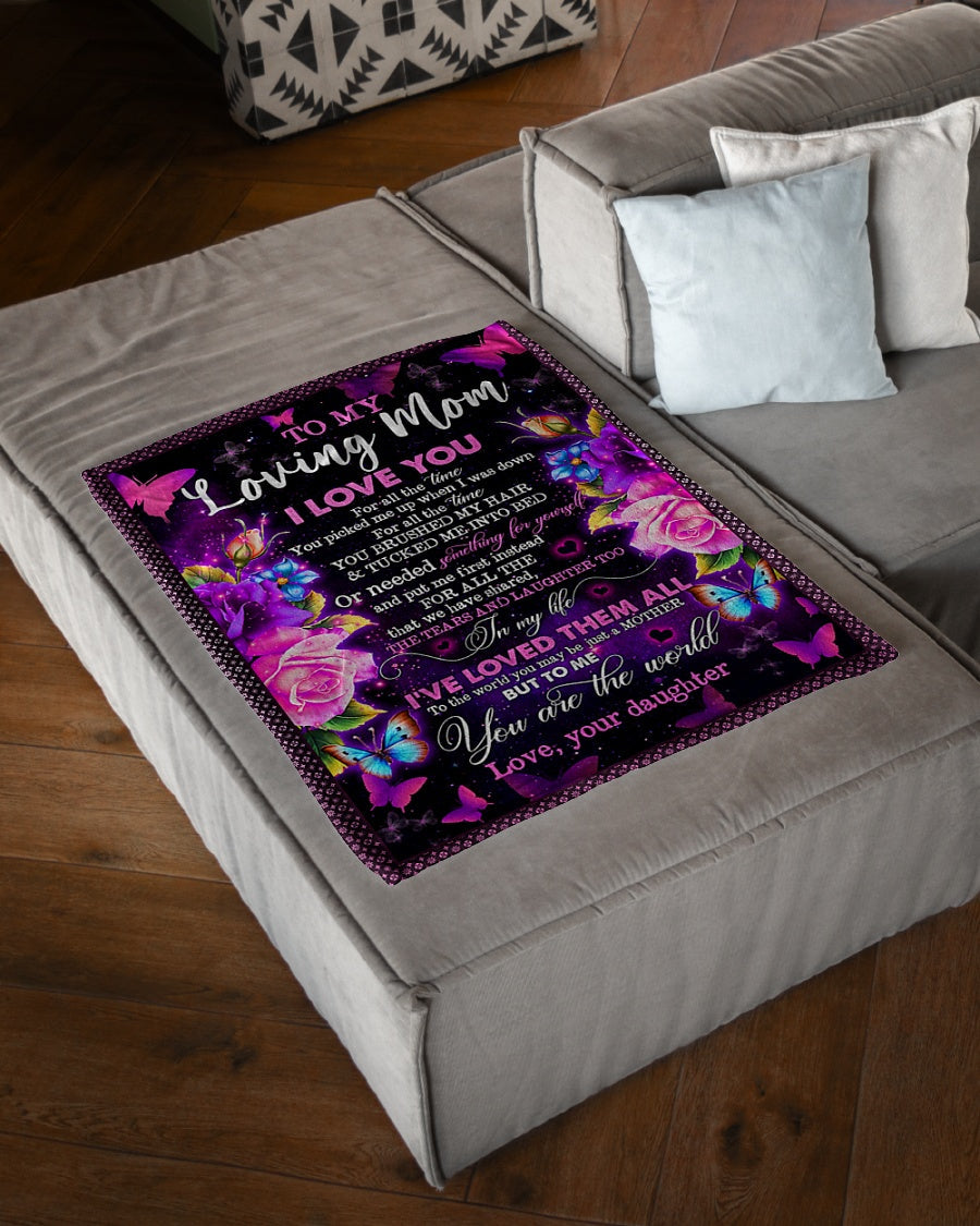 Family To My Mom You Will Always Be My Loving Mom Butterfly Rose Flannel Blanket For Cozy Bedroom Sofa Decor