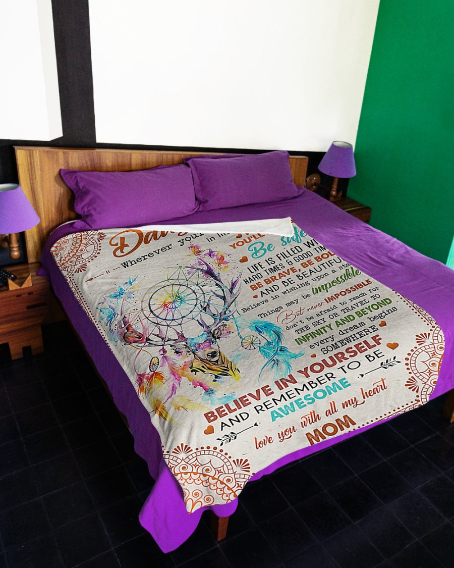 Deer Lover Believe In Yourself Mom To Daughter Flannel Blanket For Cozy Bedroom Sofa Decor