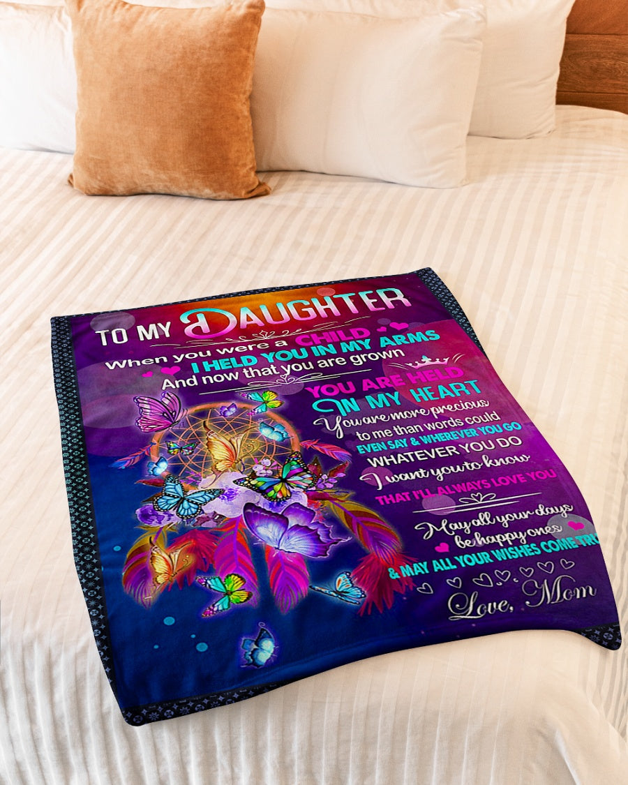 Butterfly You Are Held In My Heart Daughter Gift Flannel Blanket For Cozy Bedroom Sofa Decor