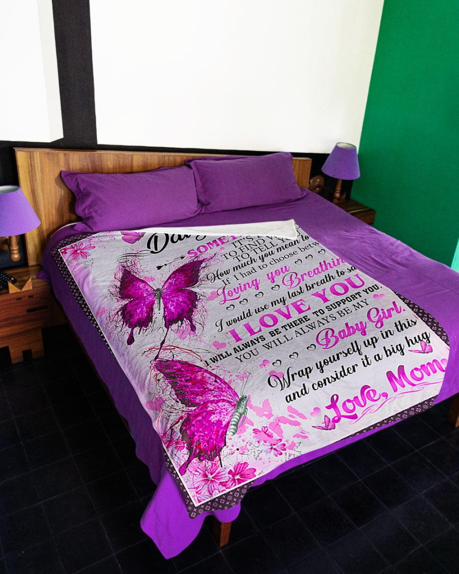 Family It's Hard To Find Words To Tell You Mom To Daughter Pink Flannel Blanket For Cozy Bedroom Sofa Decor