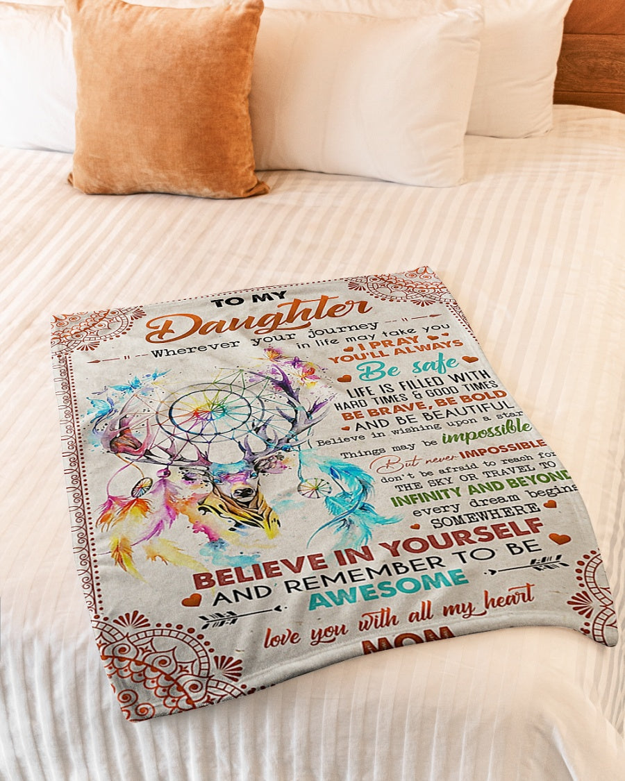 Deer Lover Believe In Yourself Mom To Daughter Flannel Blanket For Cozy Bedroom Sofa Decor